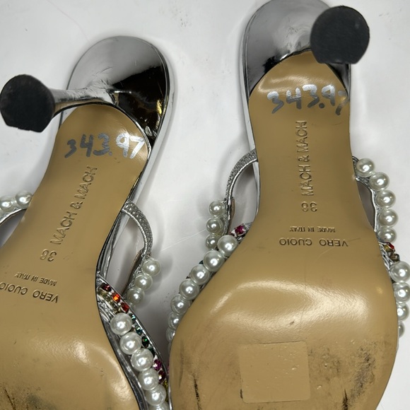 Mach & Mach Diamond of Elizabeth PVC Mules in Clear Silver Faux Pearl sz 38 8 US - Picture 11 of 17